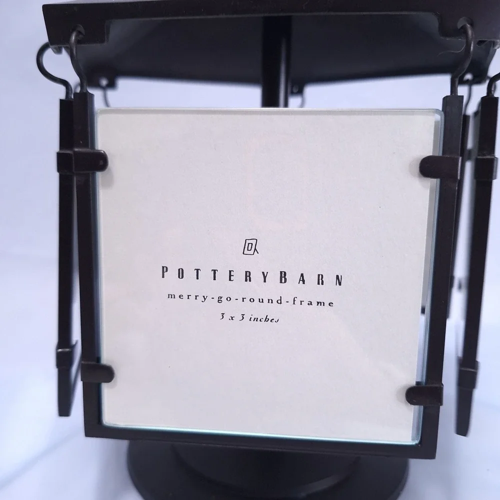 Pottery Barn Merry-Go-Round Rotating Photo Frame 3x3in Black Metal 5-Slot Gift‎